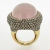 ANILLO ORO 18 KILATES CON CUARZO ROSA Y DIAMANTES