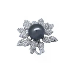 ANILLO ORO 18 KILATES CON DIAMANTES Y PERLAS TAHITI