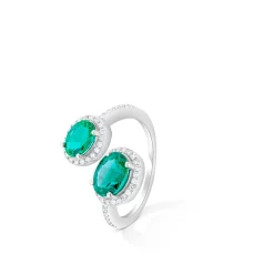 ANILLO ORO 18 KILATES CON DIAMANTES Y ESMERALDAS