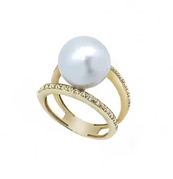 ANILLO ORO 18 KILATES CON DIAMANTES Y PERLA AUSTRALIANA