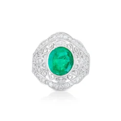 ANILLO ORO 18 KILATES CON DIAMANTES Y ESMERALDA