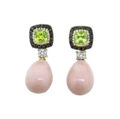PENDIENTES ORO 18 KILATES CON DIAMANTES Y CORAL
