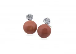 PENDIENTES ORO 18 KILATES CON DIAMANTES Y CORAL
