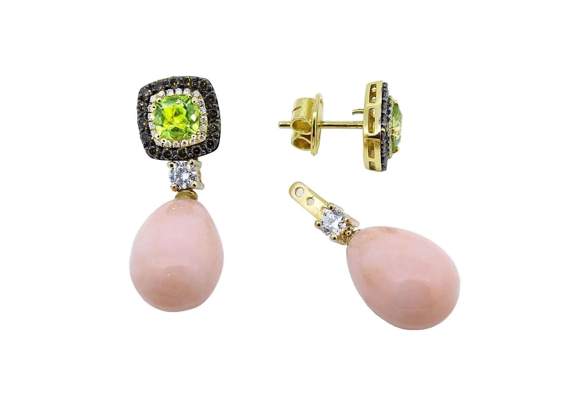 PENDIENTES ORO 18 KILATES CON DIAMANTES Y CORAL
