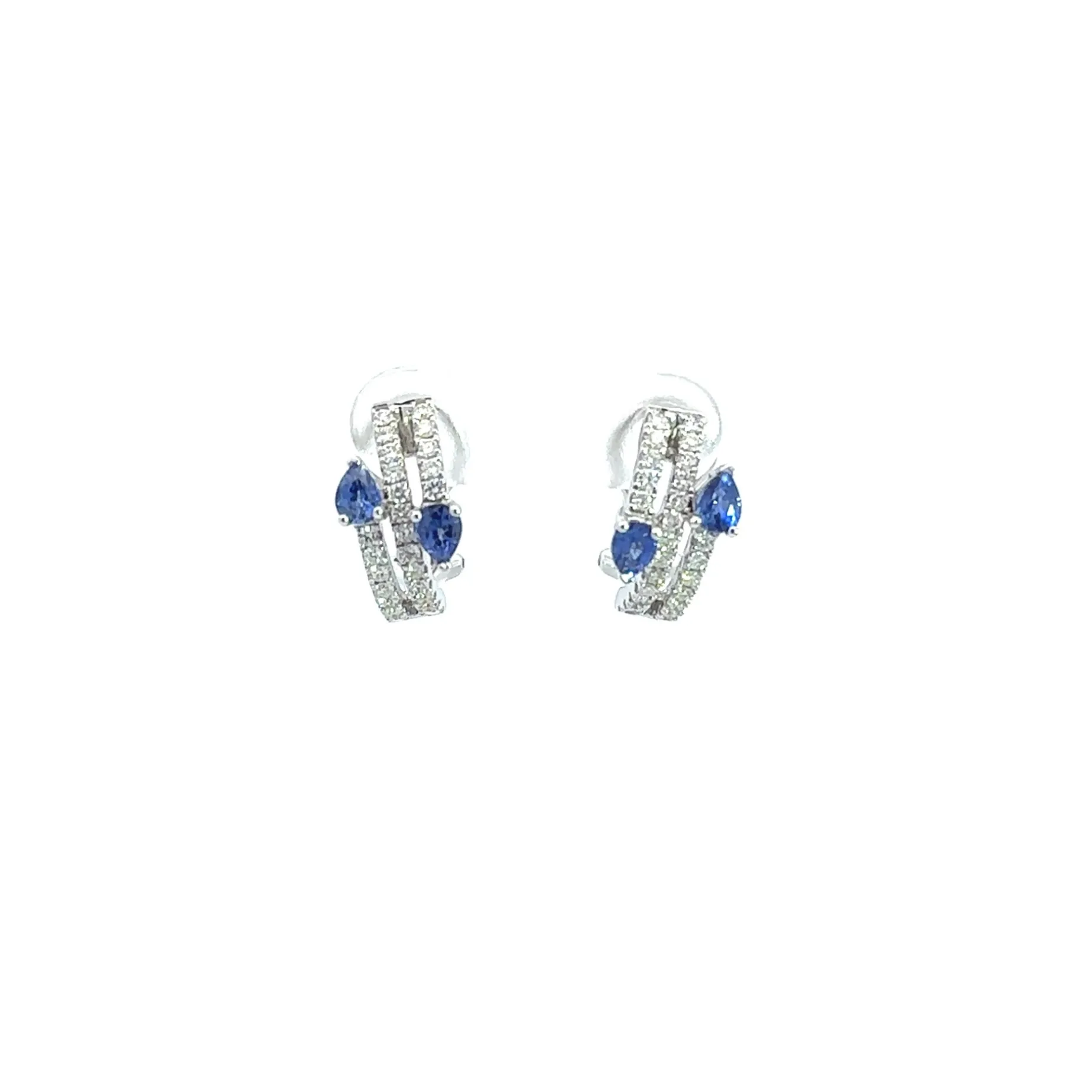 PENDIENTES ORO BLANCO 18 KILATES CON DIAMANTES Y ZAFIROS