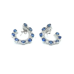 PENDIENTES ORO BLANCO 18 KILATES CON DIAMANTES Y ZAFIROS