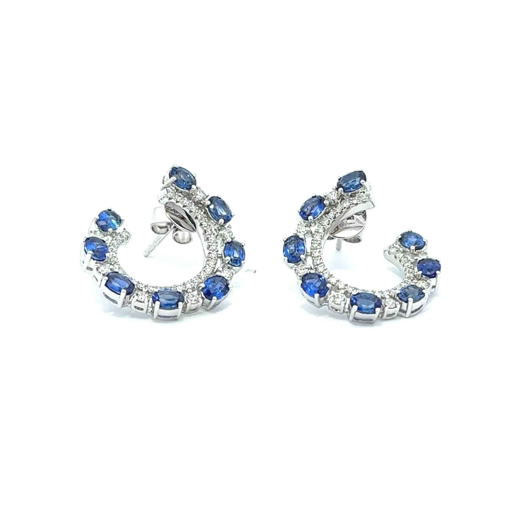 PENDIENTES ORO BLANCO 18 KILATES CON DIAMANTES Y ZAFIROS